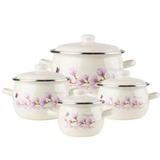 Komplet 4 garnków emaliowanych MAGNOLIA kremowe |