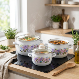 Komplet 3 garnków emaliowanych BEZ biały 2,5l/3,5l/5l