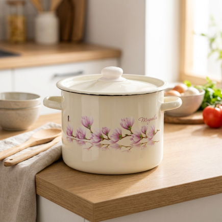 Garnek emaliowany MAGNOLIA kremowy 5,5l na indukcję i gaz