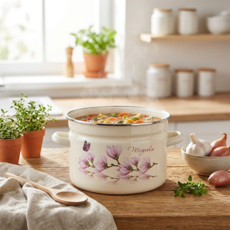 Garnek emaliowany z pokrywką MAGNOLIA kremowy 9l