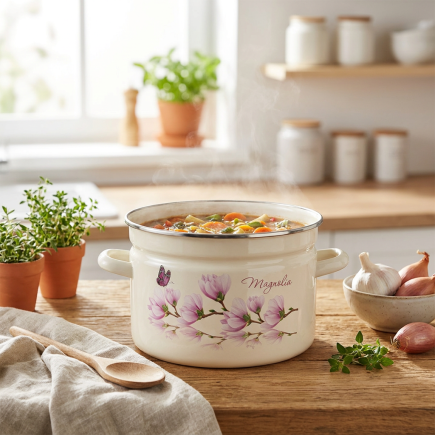 Garnek emaliowany z pokrywką MAGNOLIA kremowy 9l