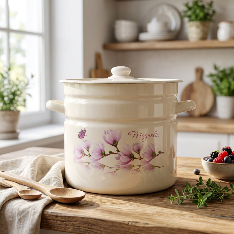 Garnek emaliowany z pokrywką MAGNOLIA kremowy 12l Garnek emaliowany z pokrywką MAGNOLIA kremowy 12l