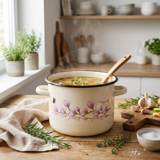 Garnek emaliowany MAGNOLIA kremowy 4,5l z pokrywką