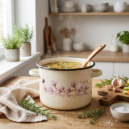 Garnek emaliowany MAGNOLIA kremowy 4,5l z pokrywką